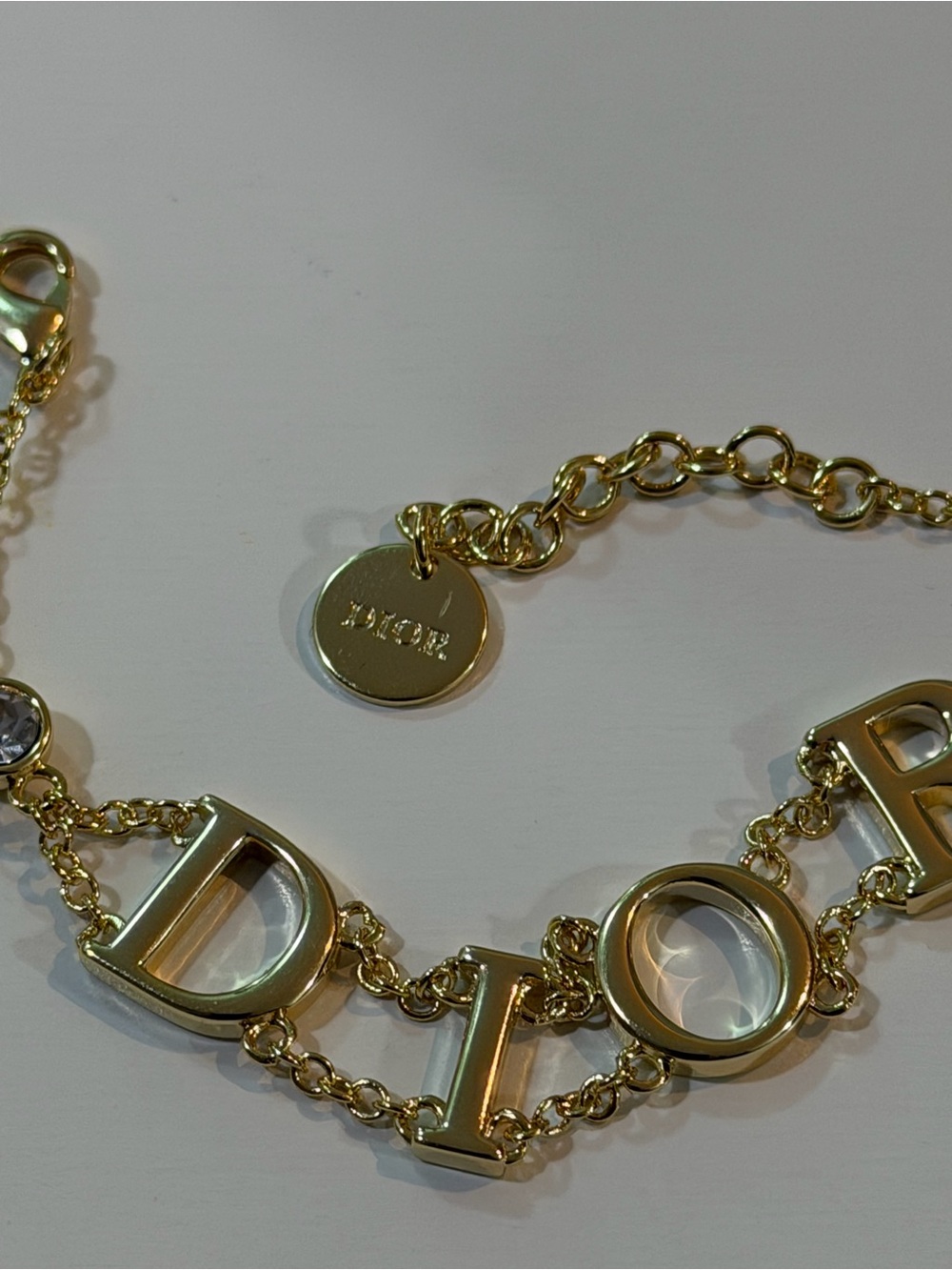Dior Gold Logo Letter Bracelet with Clear Crystals - Picture 4 of 8